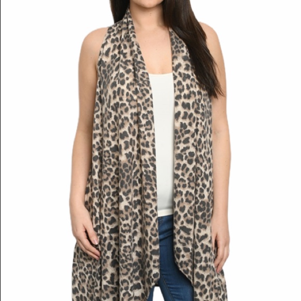 Leopard Print Plus Size Cardigan Duster 1X 2X 3X - Picture 2 of 3